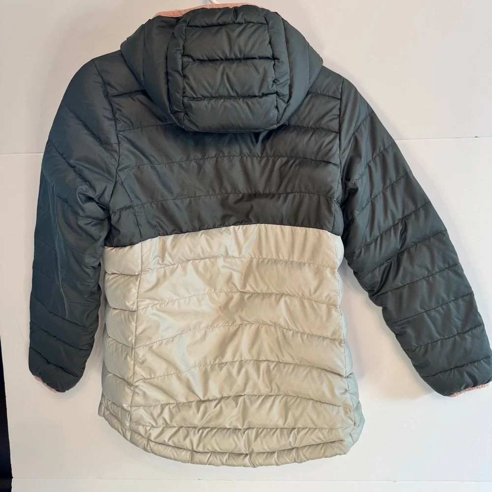 Patagonia Reversible Puffer Jacket Kids XL 14 Gray Colorblock Moon Polka Dot